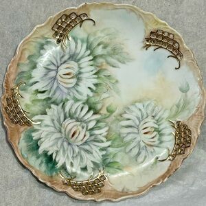Plate Pierced Edge White Peony Flower Pattern Hand Painted Vintage